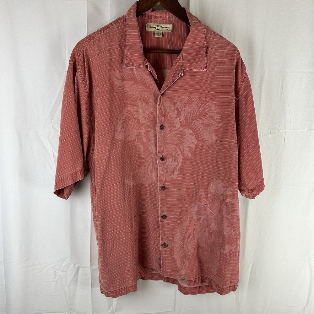 Tommy Bahama 100% Silk Pink‎ Floral Print Hawaiian Shirt Mens Size XL